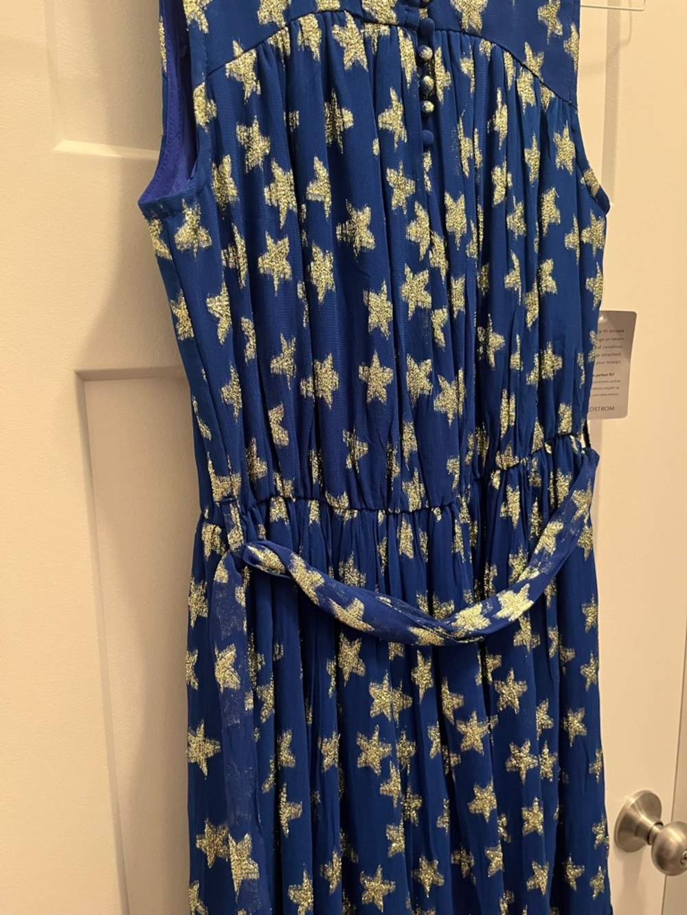 NWT Ciebon Sleeveless Blue Maxi Dress with Gold Star Print- Small- - Picture 5 of 6